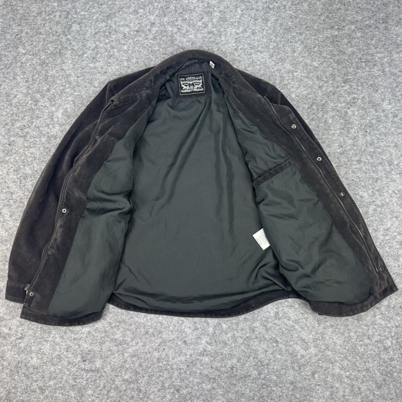 Levis Faux Suede Full Zip‎ Jacket Mens XL Charcoal Gray Snap Pockets - Picture 3 of 8